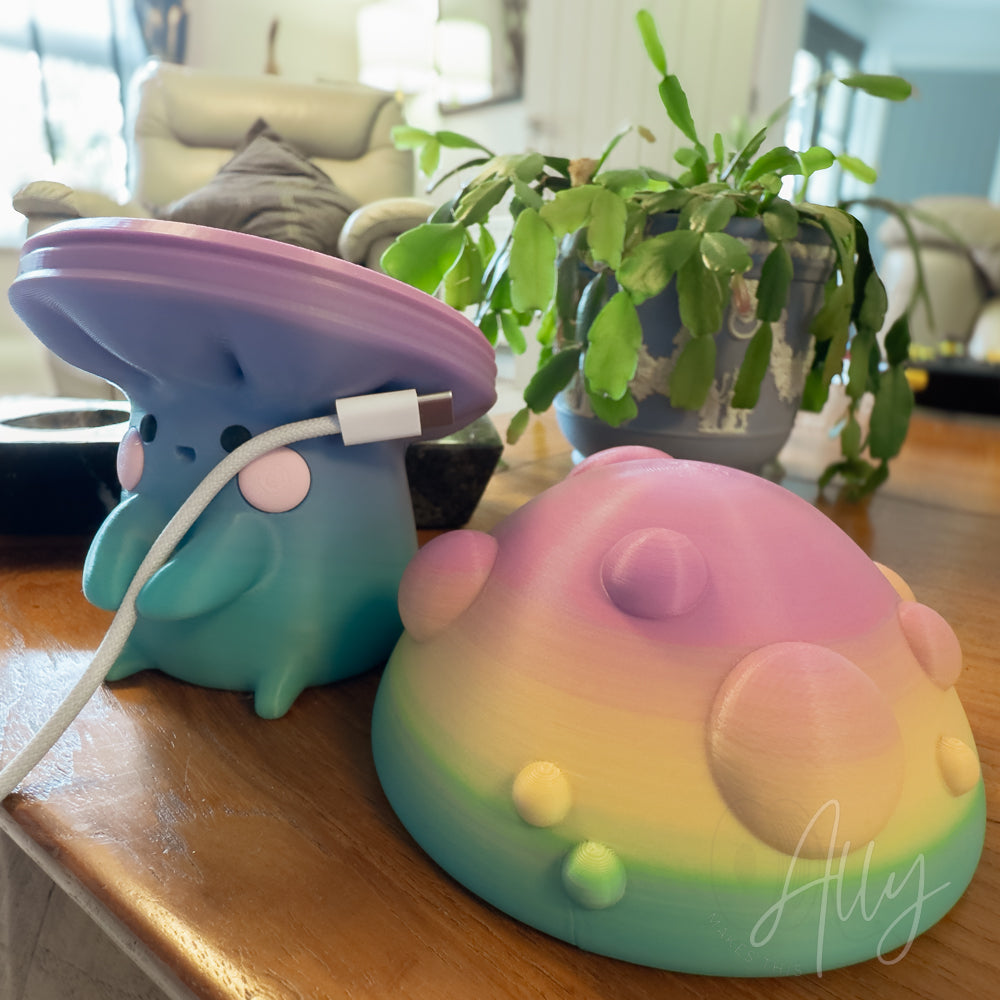 Mushroom Cable Holder with Secret Storage - Kawaii style accessory