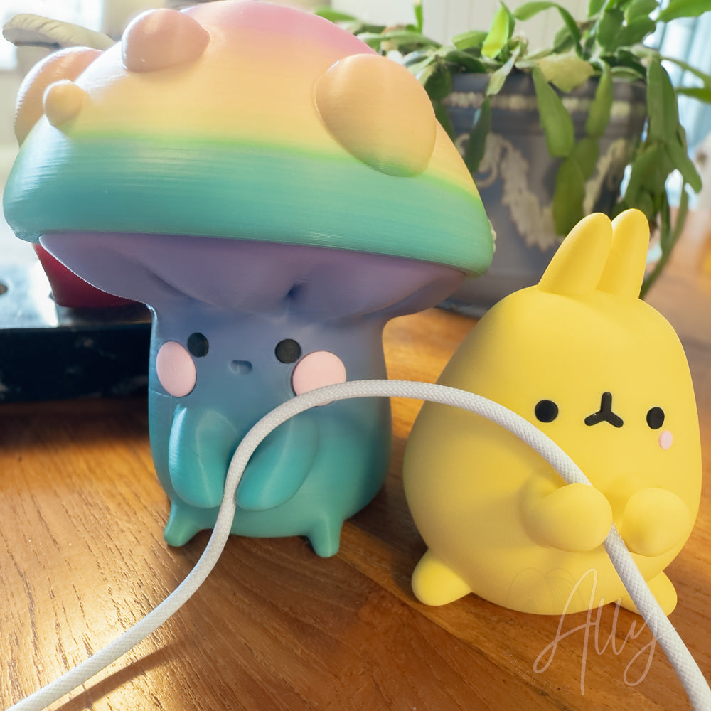 Mushroom Cable Holder with Secret Storage - Kawaii style accessory