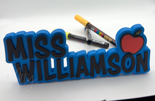 Personalised Teacher Name Sign - 3D Printed with Apple Icon