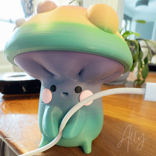 Mushroom Cable Holder with Secret Storage - Kawaii style accessory